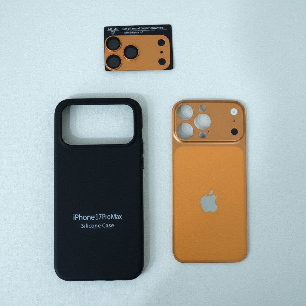 Ultimate 360° Armor Kit for iPhone 17 Pro Max – 3-in-1 Bundle: Silicone Case, Metallic Back, & HD Lens Protector