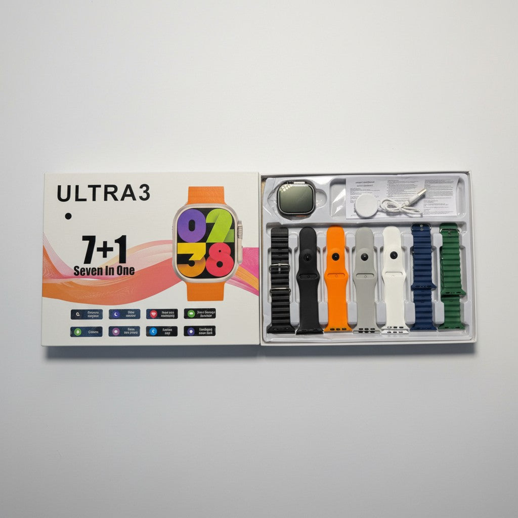 ULTRA3 Smart Watch (7+1 Straps Bundle) – Full HD Display, Bluetooth Calling & Advanced Health Tracking