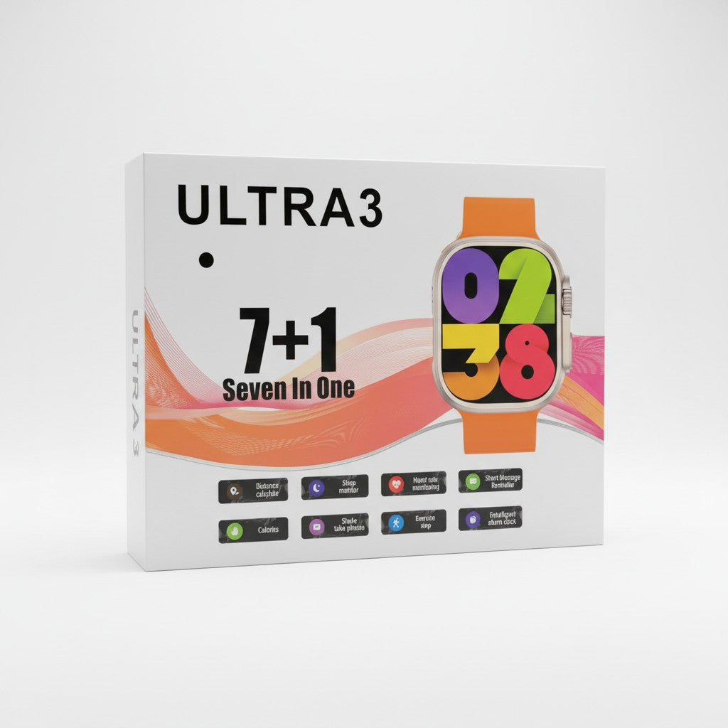 ULTRA3 Smart Watch (7+1 Straps Bundle) – Full HD Display, Bluetooth Calling & Advanced Health Tracking