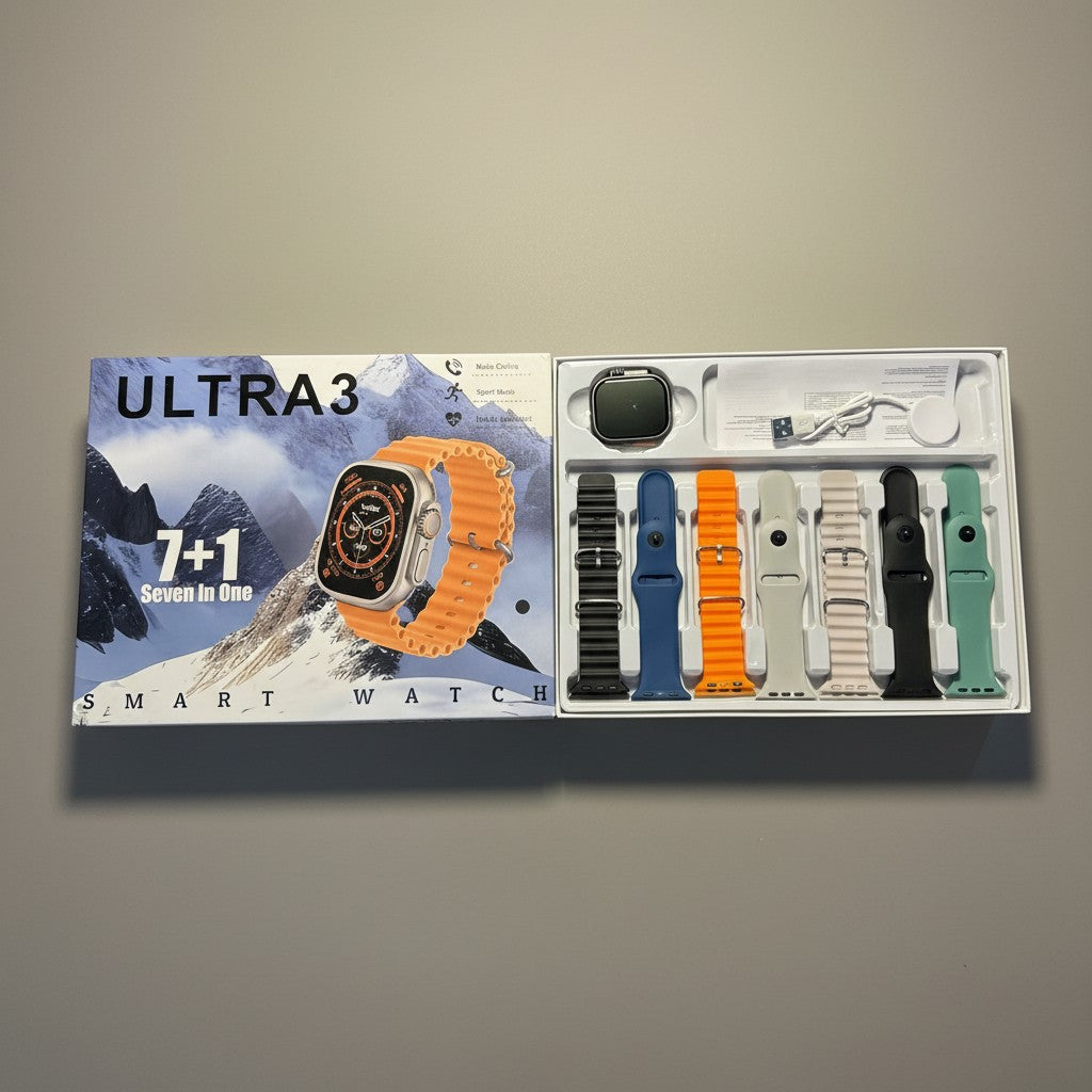 ULTRA3 Smart Watch (7+1 Straps Bundle) – Full HD Display, Bluetooth Calling & Advanced Health Tracking