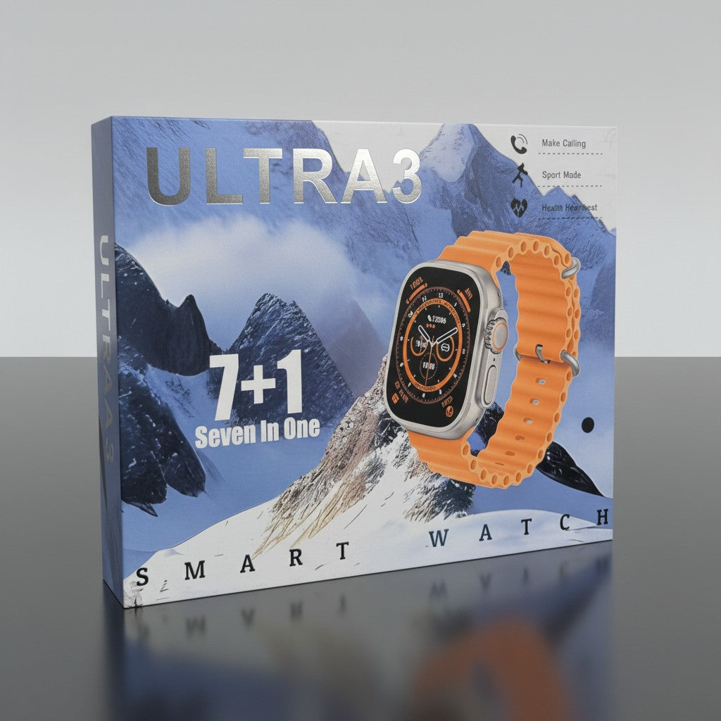 ULTRA3 Smart Watch (7+1 Straps Bundle) – Full HD Display, Bluetooth Calling & Advanced Health Tracking